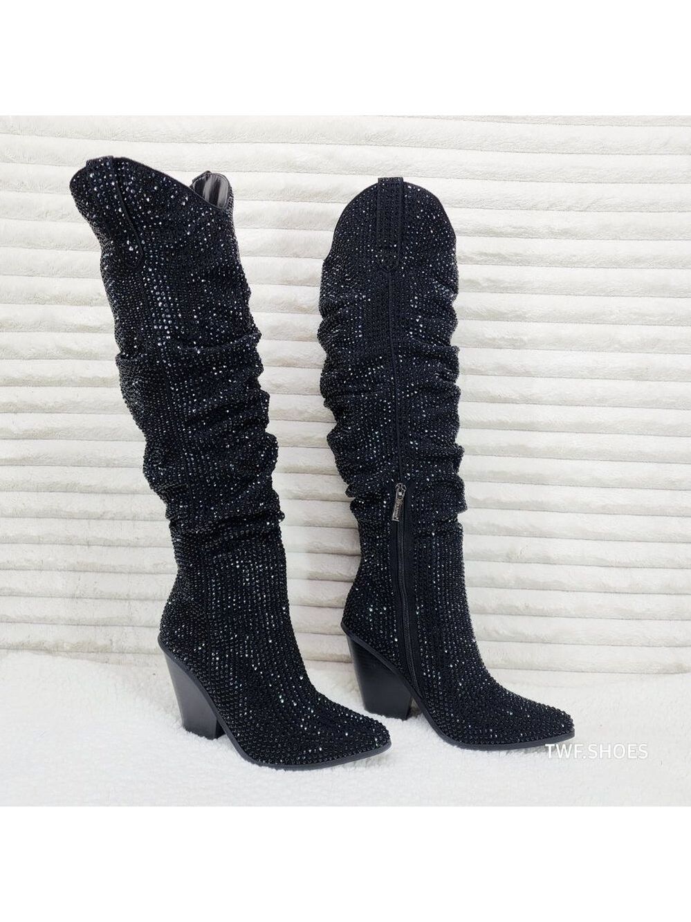 Cape Robbin Diamond Rider Rhinestone Glamour Western Draped Knee Boots Cowgirl - Picture 4 of 7